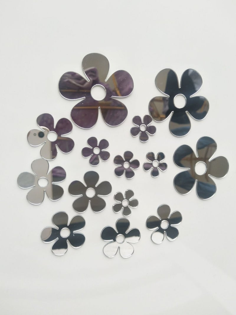 MEYA Set of 50pcs Little Flowers Mirror Sticker,Different Sizes Flower Mirror Decal for Kids Nursery Home Deco,DIY Craft& Scrapbooking Accessory Mirror Pieces Stickers - Image 5
